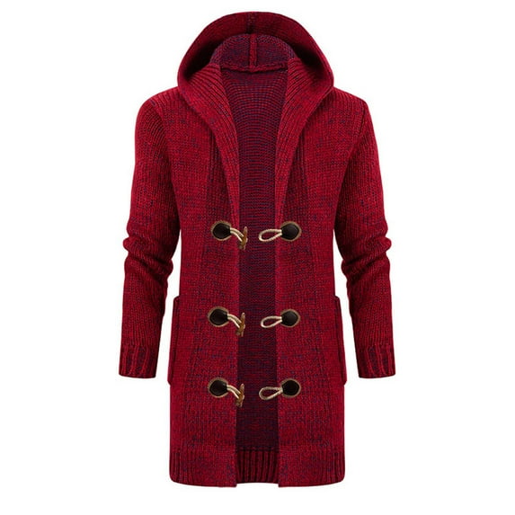 Leesechin Clearance Fashion Leisure Autumn And Winter Hooded Cardigan Wool Line Horn Button Coat Men