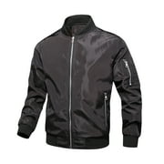 LEESECHIN Men Big & Tall Jacket Zipper Pocket Ribbed Hem Non-hooded Sports Solid Top Coat