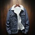 thumbnail image 1 of Leesechin Clearance Men Big and Tall Denim Jacket and Velvet Stand-collar Single-breasted Jacket Coat Dark Blue S, 1 of 4