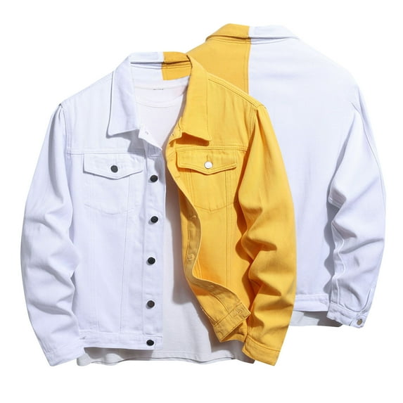 Leesechin Men Big and Tall Denim Jacket and Velvet Stand-collar Single-breasted Jacket Coat Yellow S
