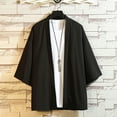 thumbnail image 1 of Leesechin Men Big and Tall Solid Three Quarter Sleeve Cardigan Ice Silk Waterproof Clothing Tops Black M, 1 of 3