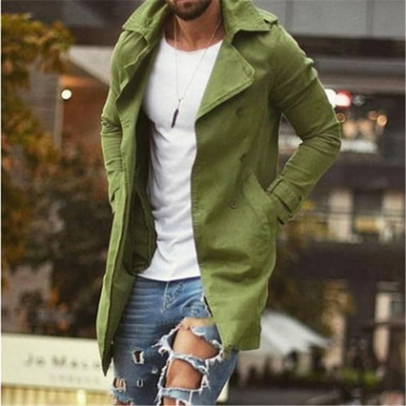 Leesechin Clearance Men's Autumn and Winter Fashion and Comfortable Big and Tall Solid Color Mid-length Coat Green 4XL