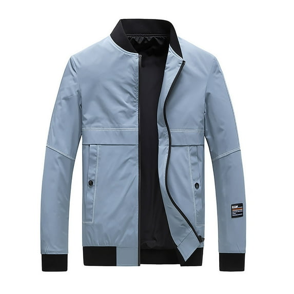 Leesechin Clearance Men's Sports Jacket Windbreaker Stand Collar Spring and Autumn Big and Tall Top Light blue L