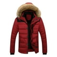 thumbnail image 1 of Leesechin Mens Faux Fur Coats Stand-up Collar Winter Big and Tall Padded Cotton Jacket Red 2XL, 1 of 4