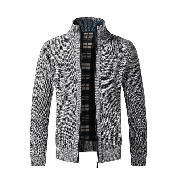 Leesechin Mens Faux Fur Coats Winter Cardigan Long Sleeved Hoodless Zipper Double Pockets Plush Thickened Sweater Shirt Slim Coat Gray L