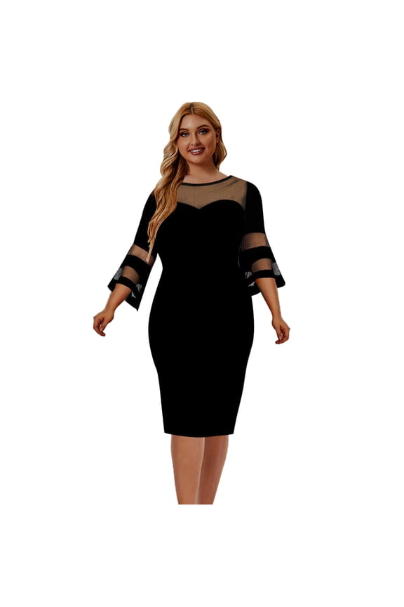 Skirt for Women A-Frame Large Patchwork Dress Hip Wrap Skirt Long Sleeve Casual Swing Dress Longuette Dress