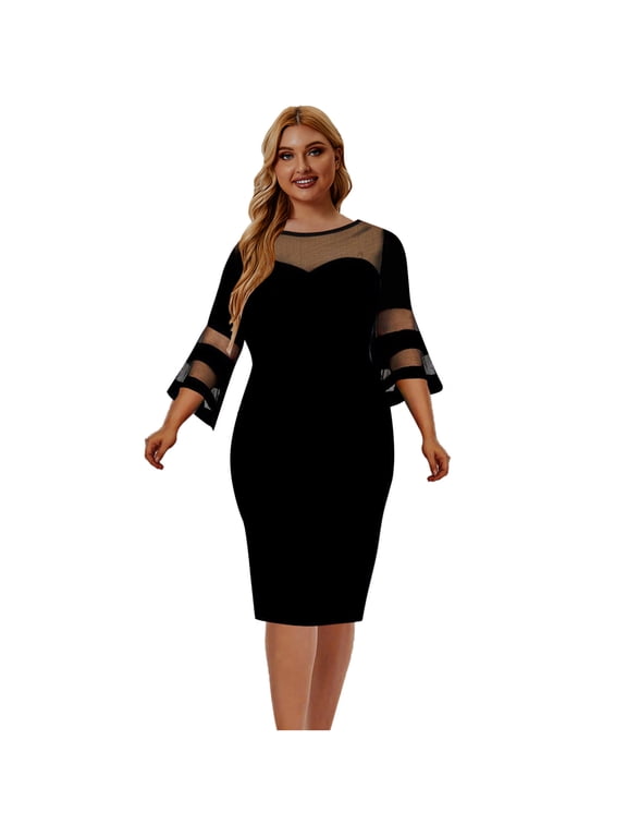 Skirt for Women A-Frame Large Patchwork Dress Hip Wrap Skirt Long Sleeve Casual Swing Dress Longuette Dress