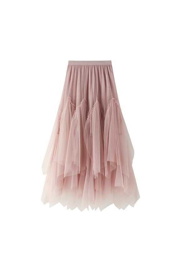 Skirt for Women Pleated Irregular Long Tulle Skirts Elastic High Waist Mesh Tulle Tutu Maxi Skirt