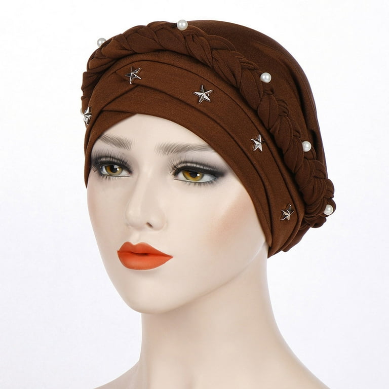 Leesechin Clearance Sun Hat Womens Summer Beading Braid India Hat Muslim  Ruffle Chemo Beanie Turban Wrap Cap 