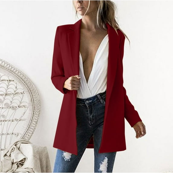 Leesechin Clearance Women's Casual Blazer Jackets Suit Colored Long Sleeve For Business Office Wine