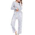 thumbnail image 1 of Leesechin Clearance Women's Round- Neck Pajamas Long Sleeve Household Sets, 1 of 6