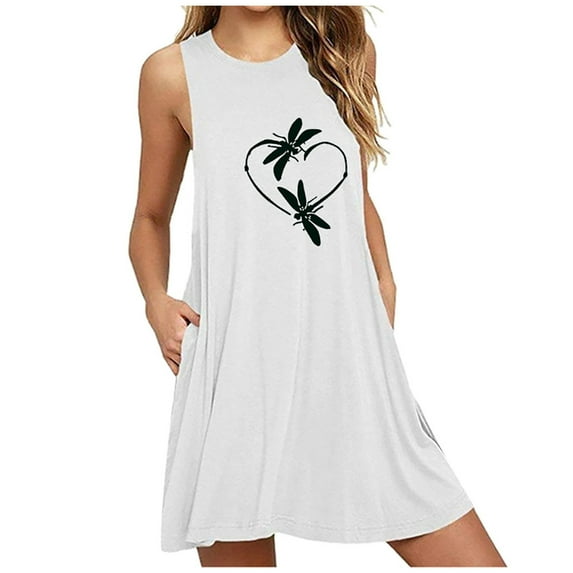 Leesechin Clearance Women's Sleepwear Set Homewear Loungewear Pocket Printing Sleeveless Casual Nightdress Dresses