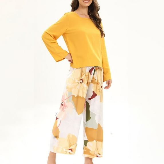 Leesechin Women's Round- Neck Pajamas Long Sleeve Household Sets