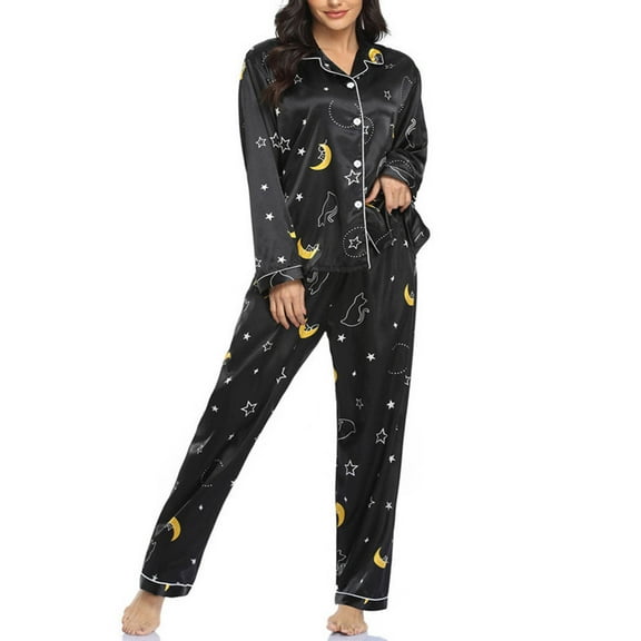 Leesechin Womens Sleepwear Set Leopard Home Wear Pajamas Two-Piece Suit Long Sleeve Pants Pajama Set Homewear