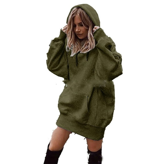 Leesechin Women's Thickening Long Fleece Sweatshirt String Hoodie Dress Pullover Plus Size