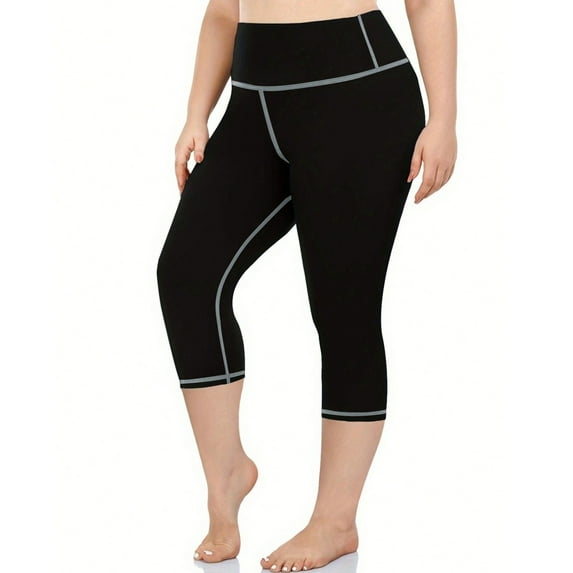 Leesechin Womens Leggings Plus Size Stretch Yoga Fitness Running Gym Cropped Trousers Active Capri Pants