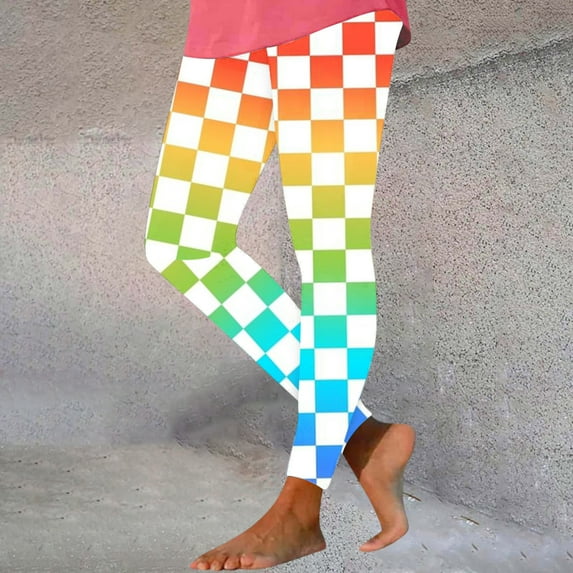 Leesechin Clearance Womens Leggings Plus Size Women's Plaid Printed Tight Yoga Pants Long Pants Inside and Outside Can Wear Leggings Yoga Pants