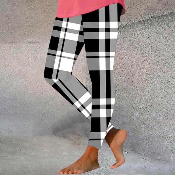 Leesechin Womens Leggings Plus Size Women's Plaid Printed Tight Yoga Pants Long Pants Inside and Outside Can Wear Leggings Yoga Pants