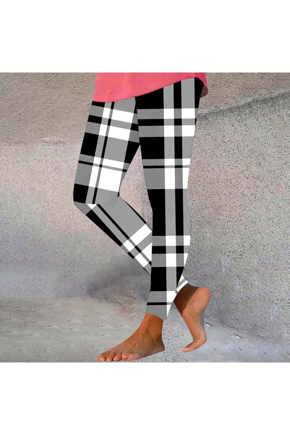 Leesechin Womens Leggings Plus Size Women's Plaid Printed Tight Yoga Pants Long Pants Inside and Outside Can Wear Leggings Yoga Pants