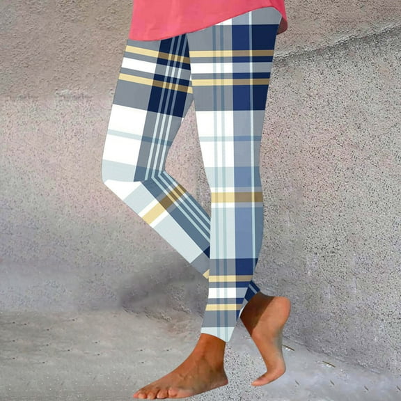 Leesechin Womens Leggings Plus Size Women's Plaid Printed Tight Yoga Pants Long Pants Inside and Outside Can Wear Leggings Yoga Pants