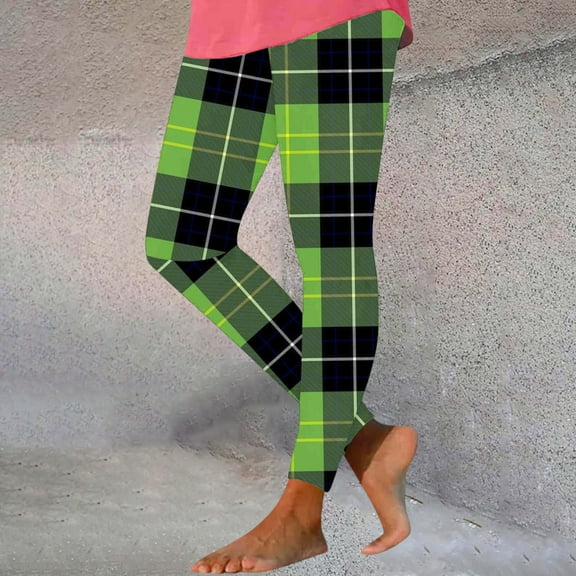 Leesechin Womens Leggings Plus Size Women's Plaid Printed Tight Yoga Pants Long Pants Inside and Outside Can Wear Leggings Yoga Pants