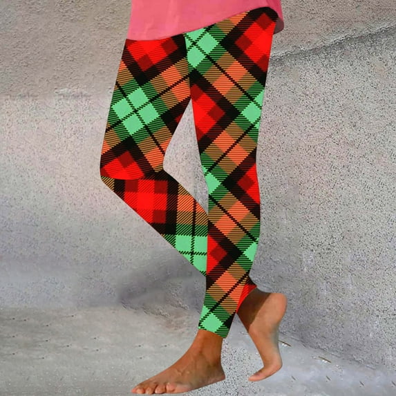 Leesechin Womens Leggings Plus Size Women's Plaid Printed Tight Yoga Pants Long Pants Inside and Outside Can Wear Leggings Yoga Pants