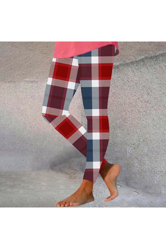 Leesechin Womens Leggings Plus Size Women's Plaid Printed Tight Yoga Pants Long Pants Inside and Outside Can Wear Leggings Yoga Pants