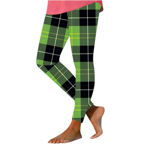 Leesechin Womens Leggings Plus Size Women's Plaid Printed Tight Yoga Pants Long Pants Inside and Outside Can Wear Leggings Yoga Pants