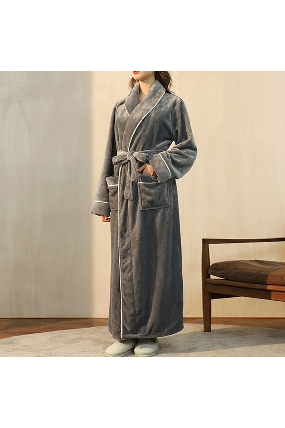 Leesechin Womens Robes Unisex Winter Lengthened Plush Shawl Bathrobe Long Sleeve Robe Hooded Coat Robes Dark Gray#03 XL