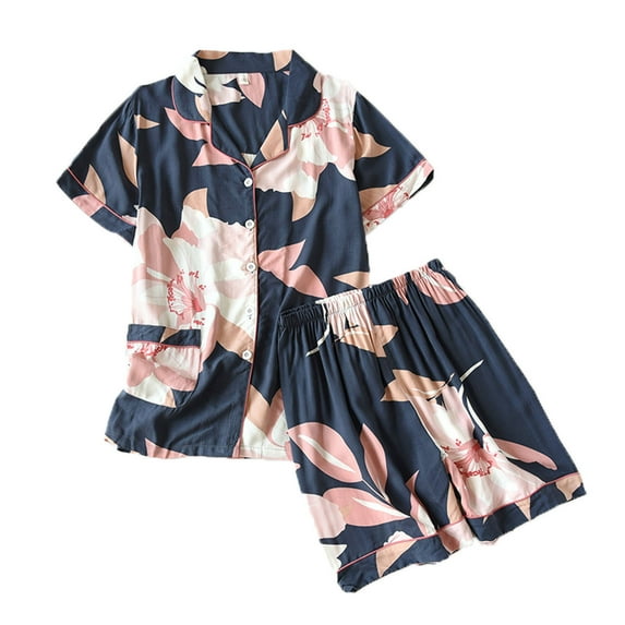 Leesech Womens Sleepwear Set 2 Pieces Pajamas Sets Cotton Pyjama Pajamas Sleepwear Sets Spring Summer Homewear Black M