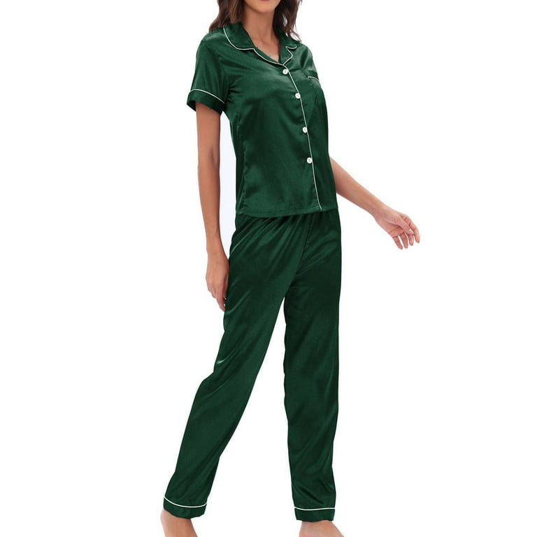 Leesechin Clearance Womens Sleepwear Set Home Wear Pajamas Two-Piece Suit  Long Sleeve Pants Pajama Set Homewear Green M