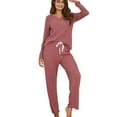 thumbnail image 1 of Leesechin Clearance Womens Sleepwear Set Round-Neck Pajamas Autumn and Winter Long Sleeve Household Sets Pink S, 1 of 7