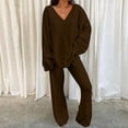 thumbnail image 1 of Leesechin Womens Sleepwear Set Two Piece Loungewear Long Sleeve Solid Color Tops with High Waist Pants Baggy Warm Pajama Sets Coffee 3XL, 1 of 7