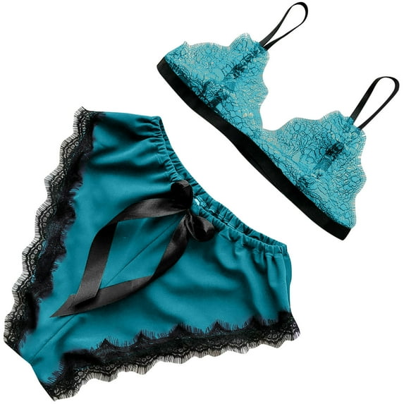 Leesechin Womens Sleepwear Set V-Neck Eyelash Lace Sexy Stain Camisole Pajamas Bowknot Shorts Set Green S