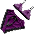 thumbnail image 1 of Leesechin Womens Sleepwear Set V-Neck Eyelash Lace Sexy Stain Camisole Pajamas Bowknot Shorts Set Purple M, 1 of 6