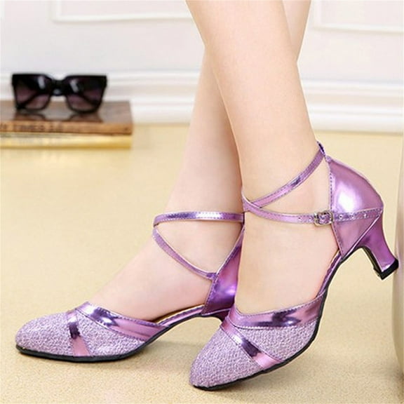 Leesechin Closed Toe Flats Women's Ballroom Tango Latin Dancing Shoes Sequins Shoes Social Dance Shoes
