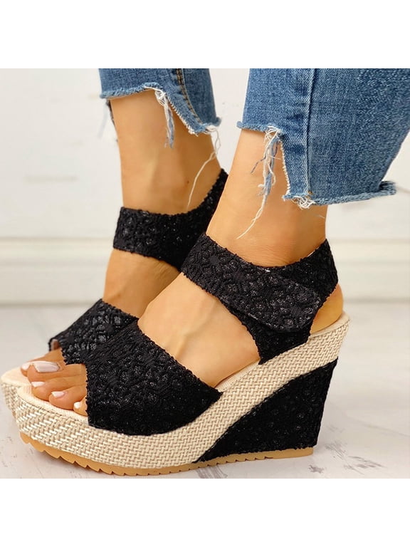 Leesechin Comfort Sandals Womens Wedge Platform Slingback Open Toe Summer Comfy High Heel Beach Sandals