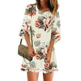 thumbnail image 1 of Leesechin Frocks for Women Summer Ladies Elegant V-Neck Net Yarn Flared Sleeve Printing Loose Dress, 1 of 8