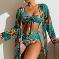 thumbnail image 1 of Leesechin Kimonos for Women Cardigan Long-sleeved Cover-up Split Three-piece Printed Lightweight Swimsuit, 1 of 5
