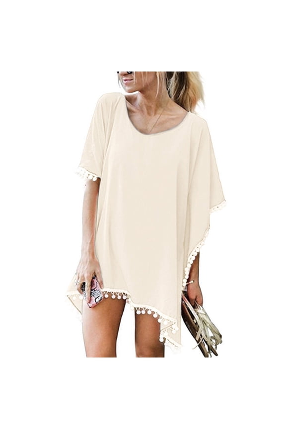 Leesechin Kimonos for Women Cardigan Trim Kaftan Chiffon Tassels Swimwear Beach Loose Bikini Cover Up