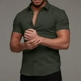 thumbnail image 1 of Leesechin Shirts for Men Casual Solid Slim-fit Turn-down Collar Button Short Sleeve Business Clothes on, 1 of 8