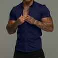thumbnail image 1 of Leesechin Shirts for Men Casual Solid Slim-fit Turn-down Collar Button Short Sleeve Business Clothes, 1 of 8