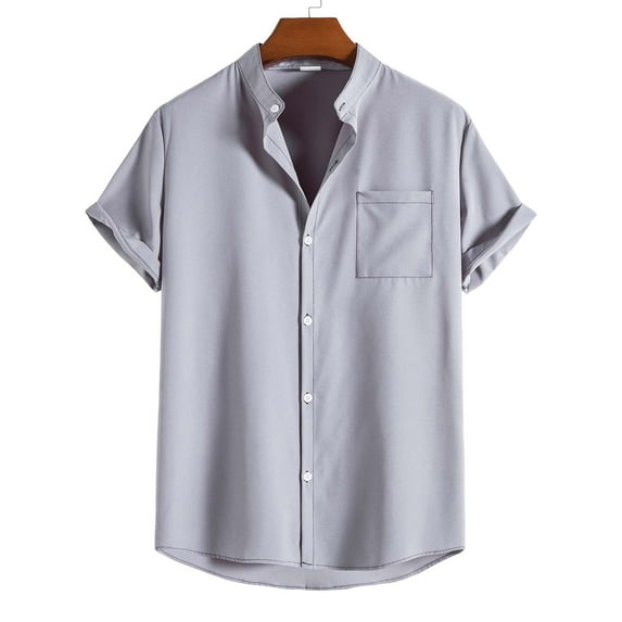 Leesechin Shirts for Men Fashion Casual Short Sleeve Stand Collar Clothes Casual Short Sleeve Stand Collar Clothes on
