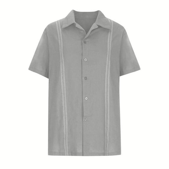 Leesechin Shirts for Men Linen Breathable Clothes Casual Cuban Guayabella Clothes Short Sleeve Beach Clothes