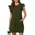 thumbnail image 1 of Leesechin Summer Dresses for Women Ladies Plus Size Elegant Dress Sweet & Cute V-Neck Mini Dress with Pocket Short Sleevele Ruffle Dress, 1 of 9