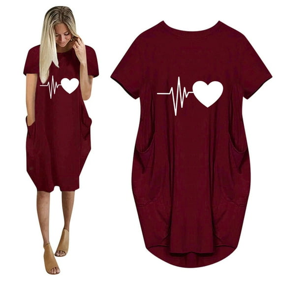 Leesechin Summer Dresses for Women Ladies Plus Size Elegant O-Neck Swing Short Sleeve Mini Beach Printed Dress