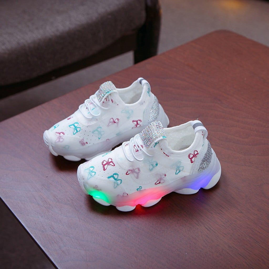 Leesechin Deals Toddler Shoes Toddler Kid Athletic Works Girls Crystal Led Luminous Sport Run Sneakers Shoes on Clearance
