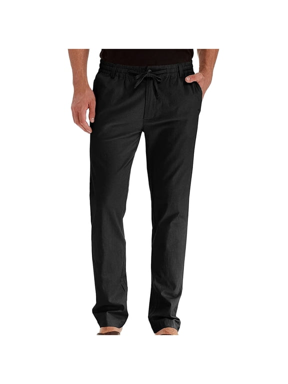 Dress Pants for Men Business Loose Large Size Elastic Waist Cotton All-match Solid Color Black 3XL