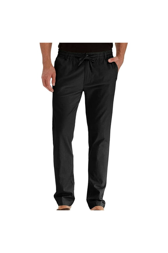 Dress Pants for Men Business Loose Large Size Elastic Waist Cotton All-match Solid Color Black XL