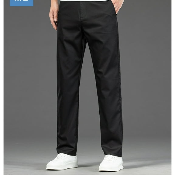 Leesechin Dress Pants for Men Business Loose Large Size Elastic Waist Cotton All-match Solid Color